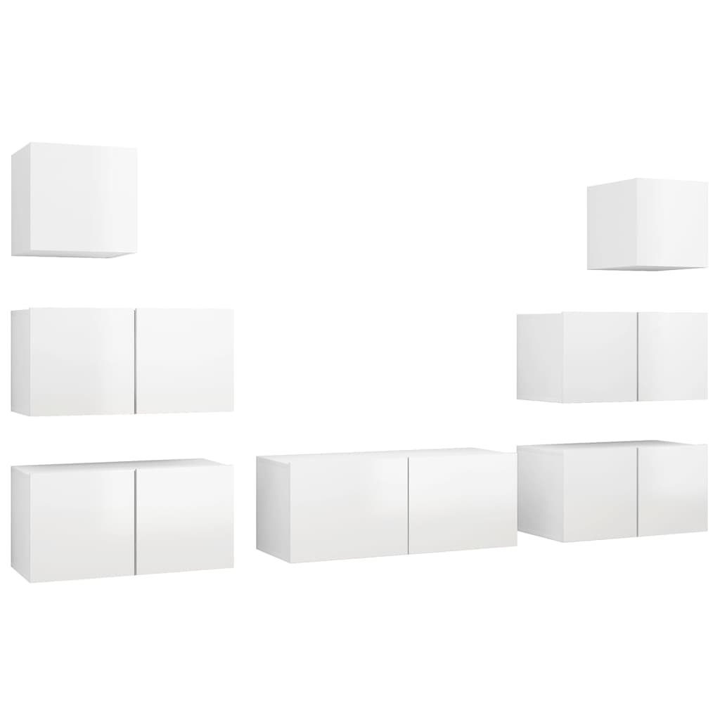 7 pcs conjunto de móveis de TV contraplacado branco brilhante