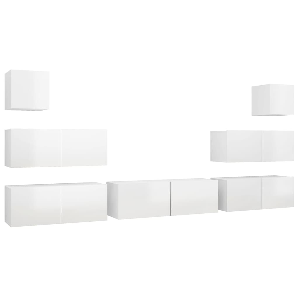 7 pcs conjunto de móveis de TV contraplacado branco brilhante