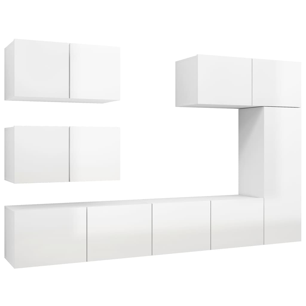 6 pcs conjunto de móveis de TV contraplacado branco brilhante