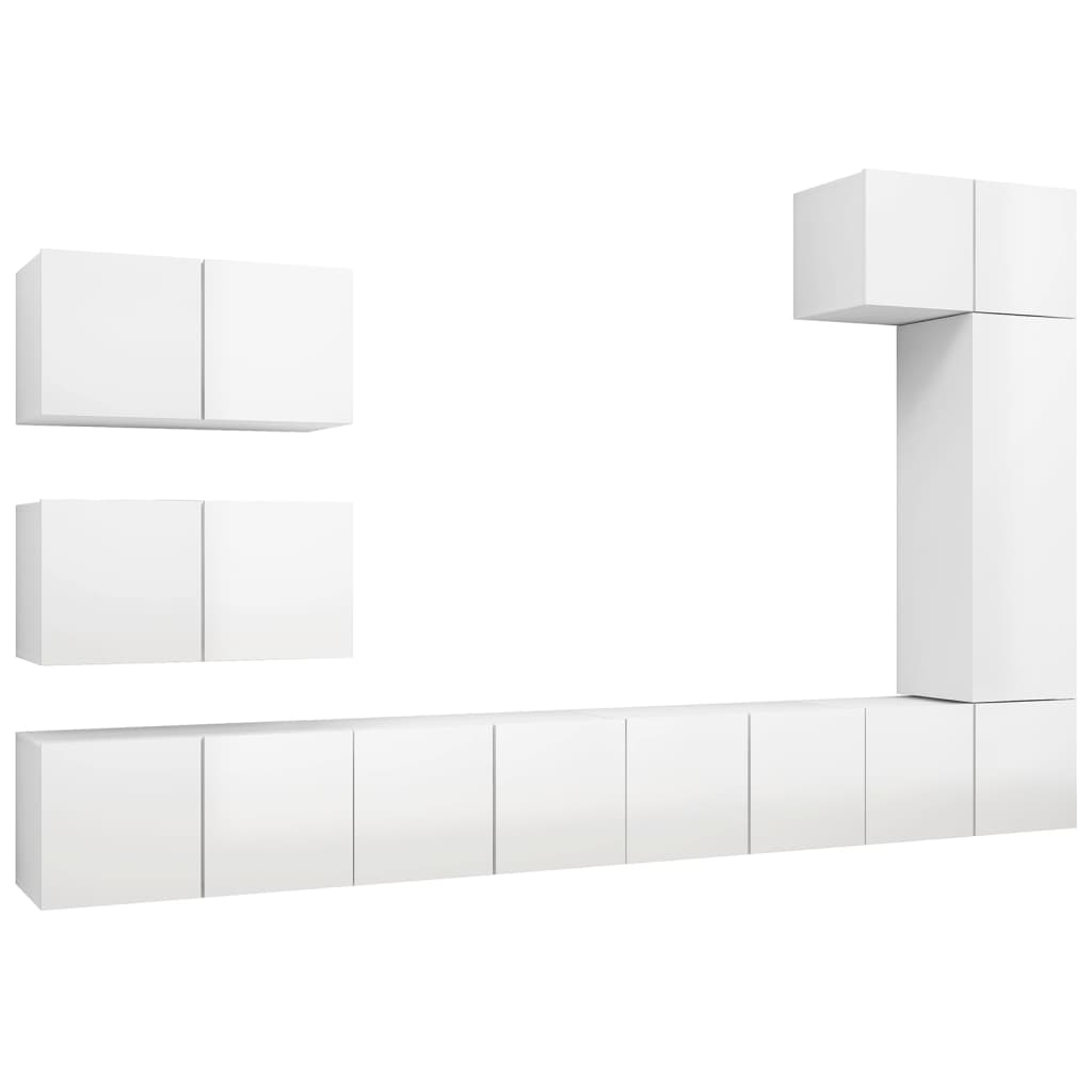 8 pcs conjunto de móveis de TV contraplacado branco brilhante