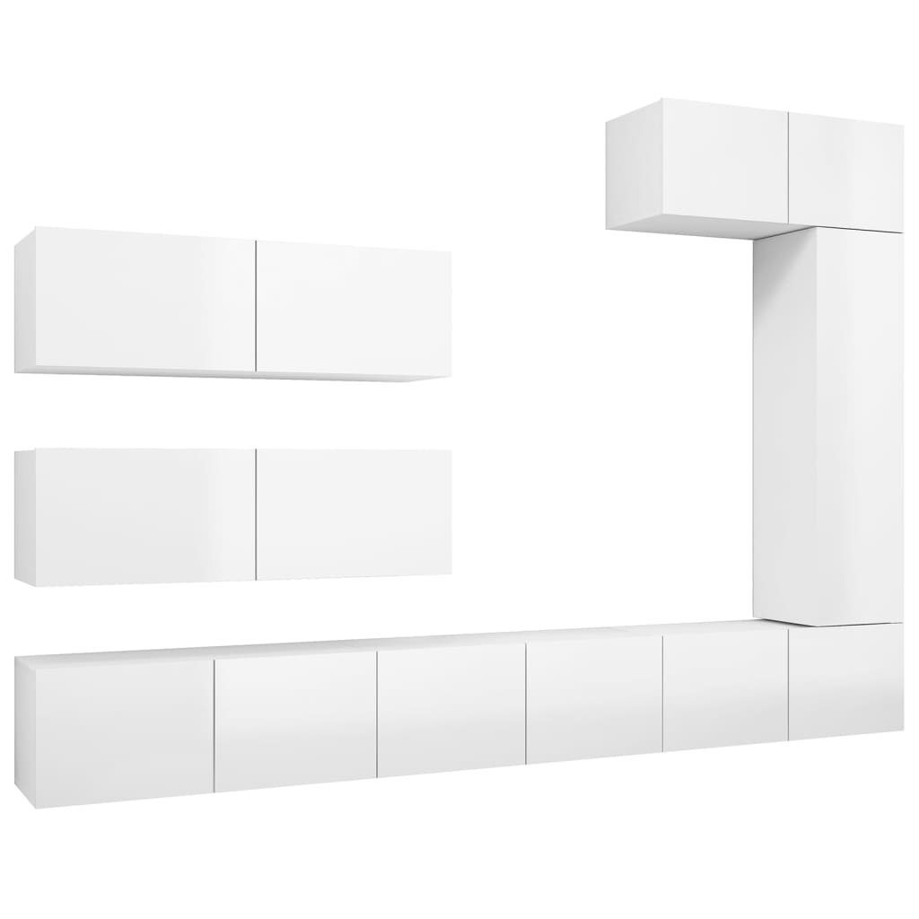 7 pcs conjunto de móveis de TV contraplacado branco brilhante