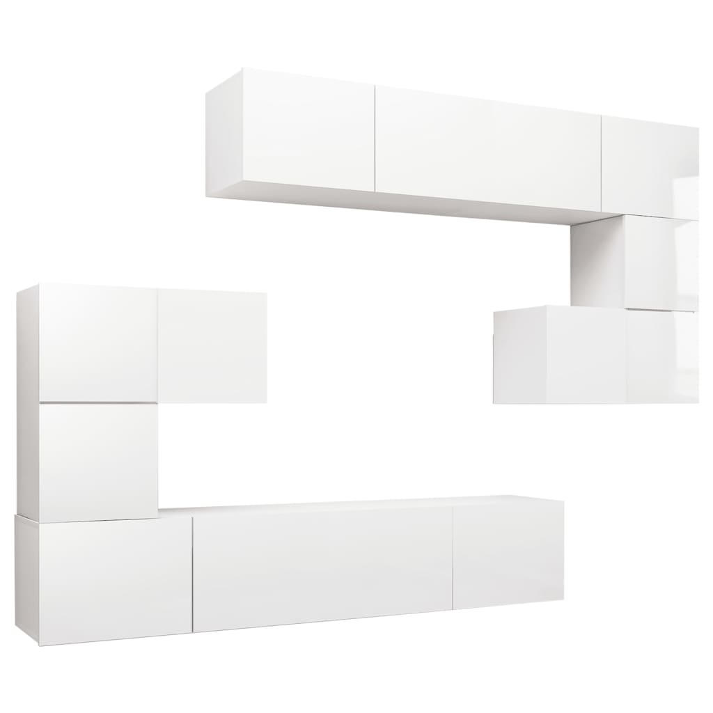 8 pcs conjunto de móveis de TV contraplacado branco brilhante