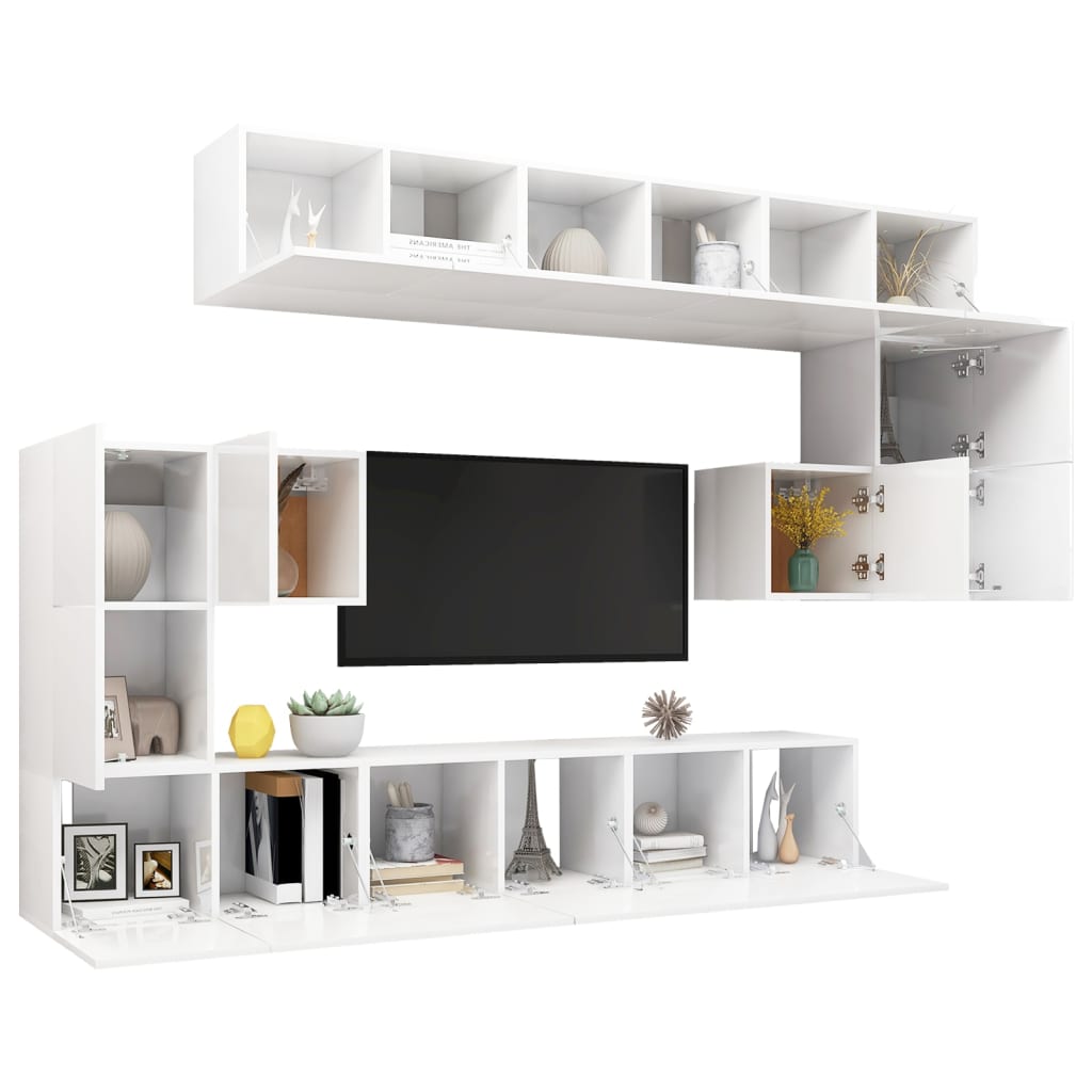 10 pcs conjunto de móveis de TV contraplacado branco brilhante