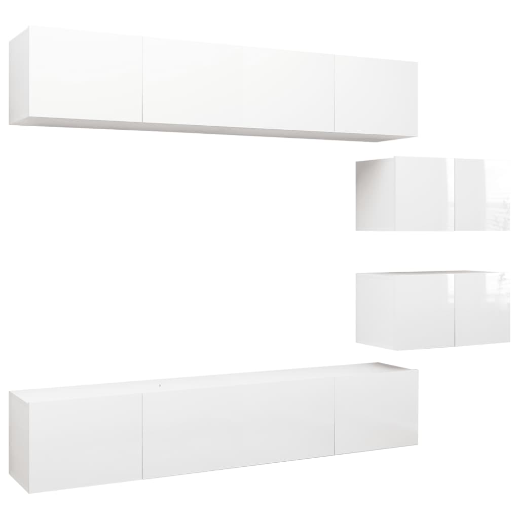 6 pcs conjunto de móveis de TV contraplacado branco brilhante