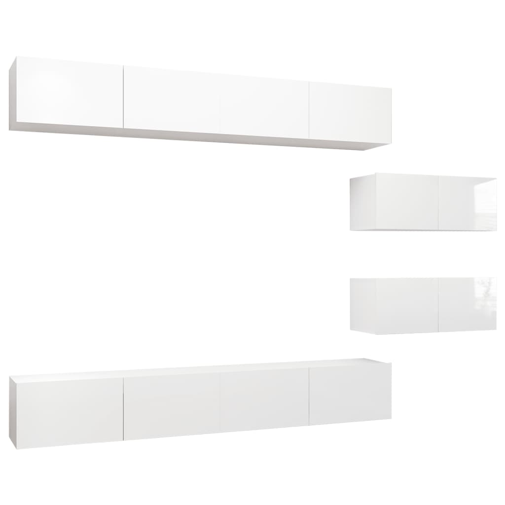 6 pcs conjunto de móveis de TV contraplacado branco brilhante