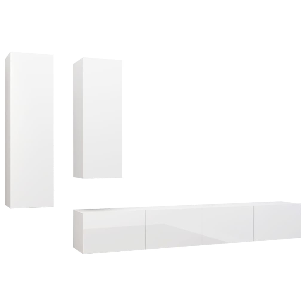 4 pcs conjunto de móveis de TV contraplacado branco brilhante