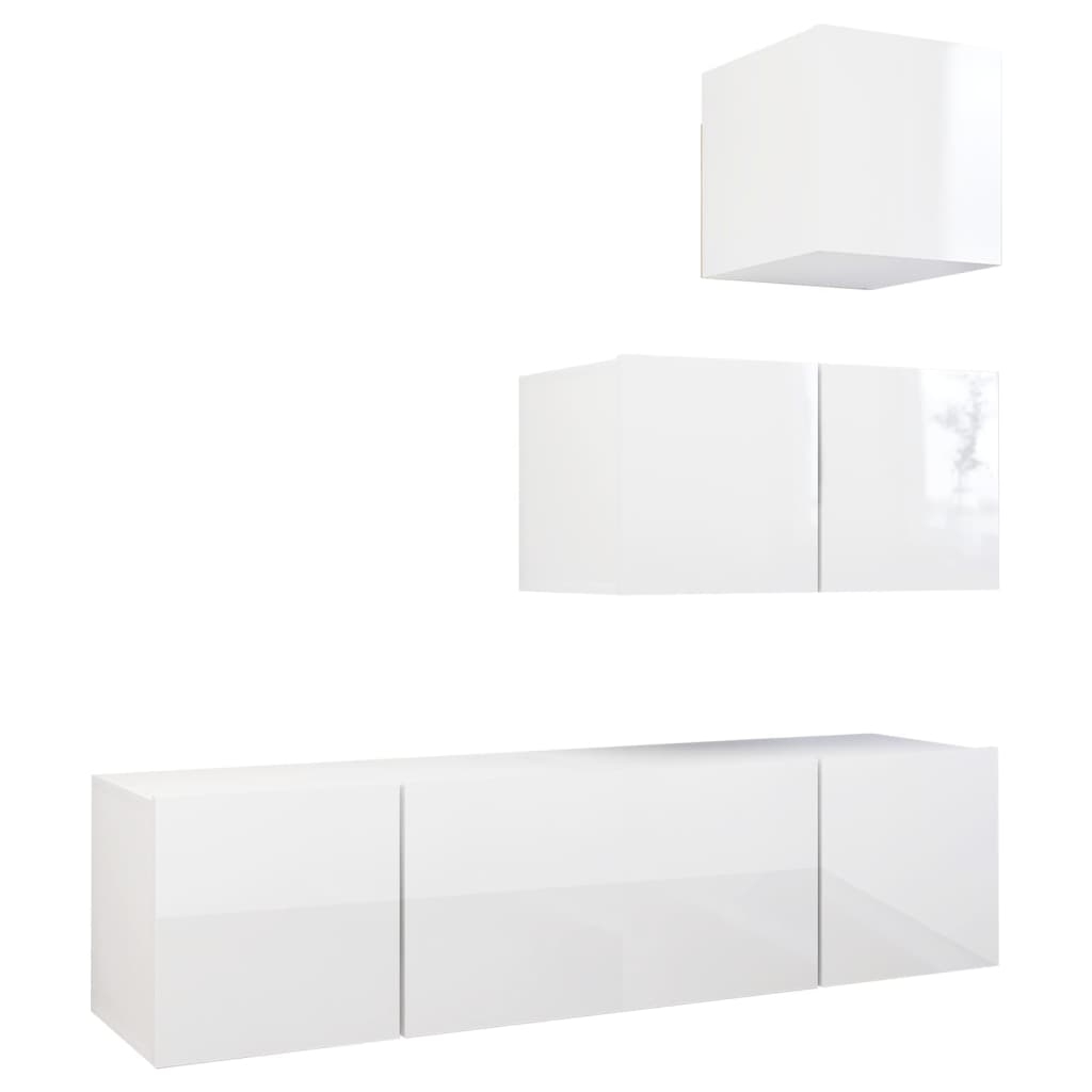 4 pcs conjunto de móveis de TV contraplacado branco brilhante