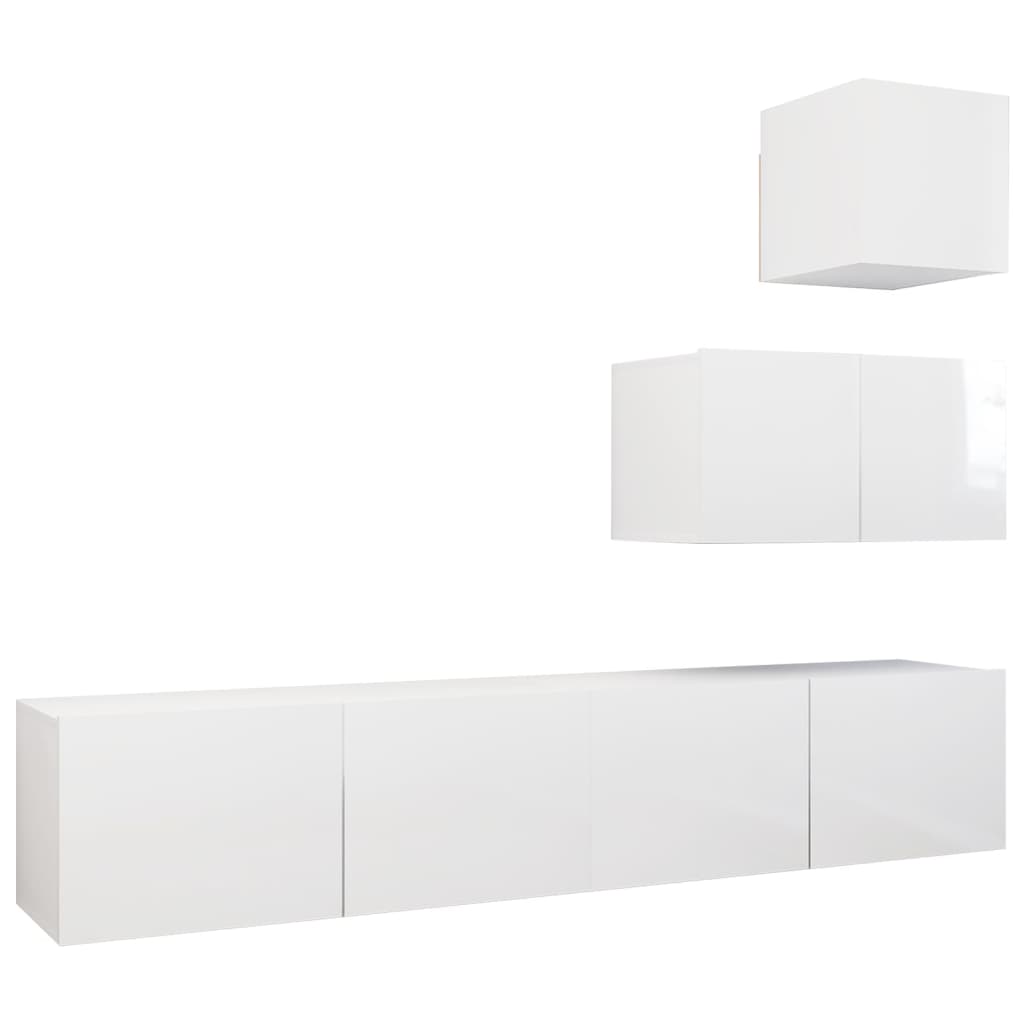 4 pcs conjunto de móveis de TV contraplacado branco brilhante