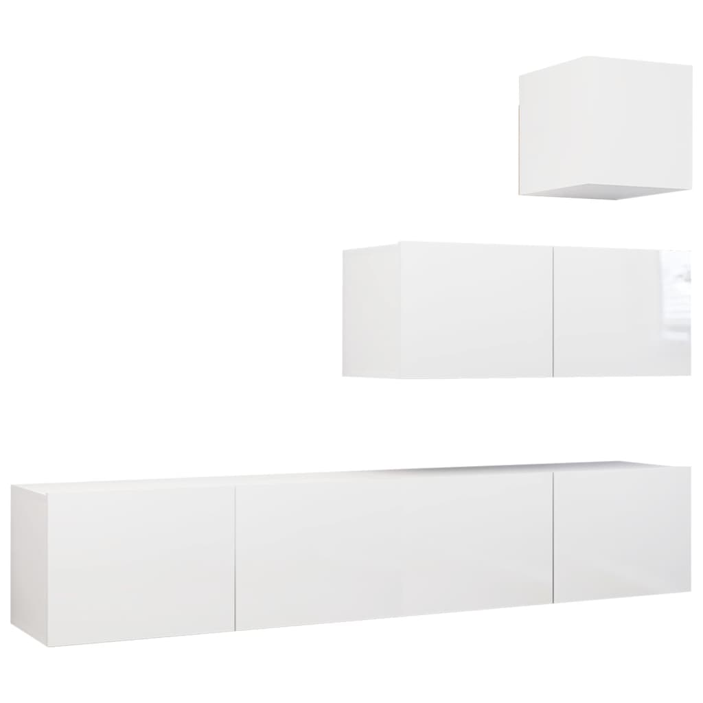 4 pcs conjunto de móveis de TV contraplacado branco brilhante