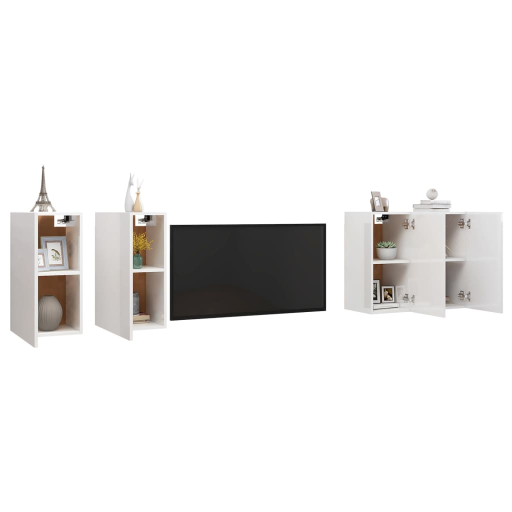 Móveis de TV 4 pcs 30,5x30x60 cm contraplacado branco brilhante