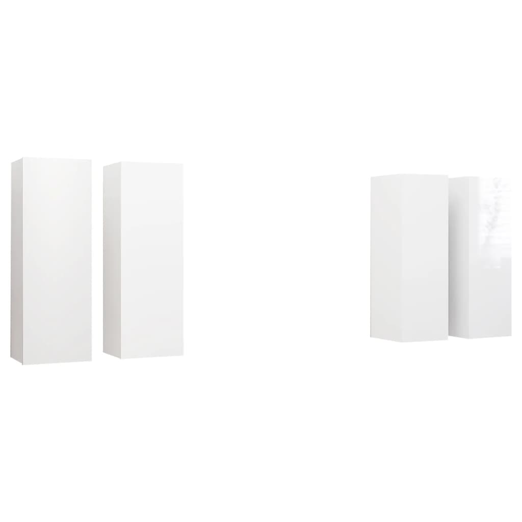 Móveis de TV 4 pcs 30,5x30x90 cm contraplacado branco brilhante