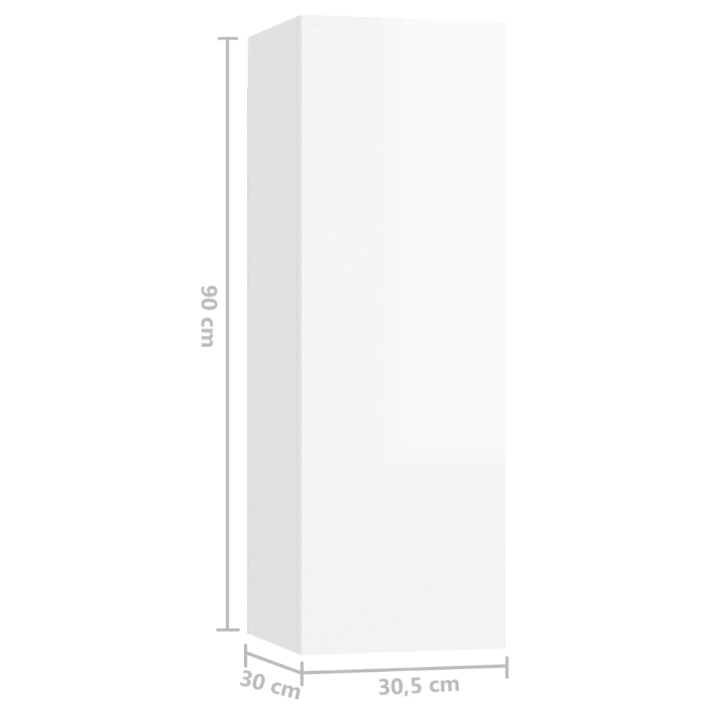 Móveis de TV 4 pcs 30,5x30x90 cm contraplacado branco brilhante