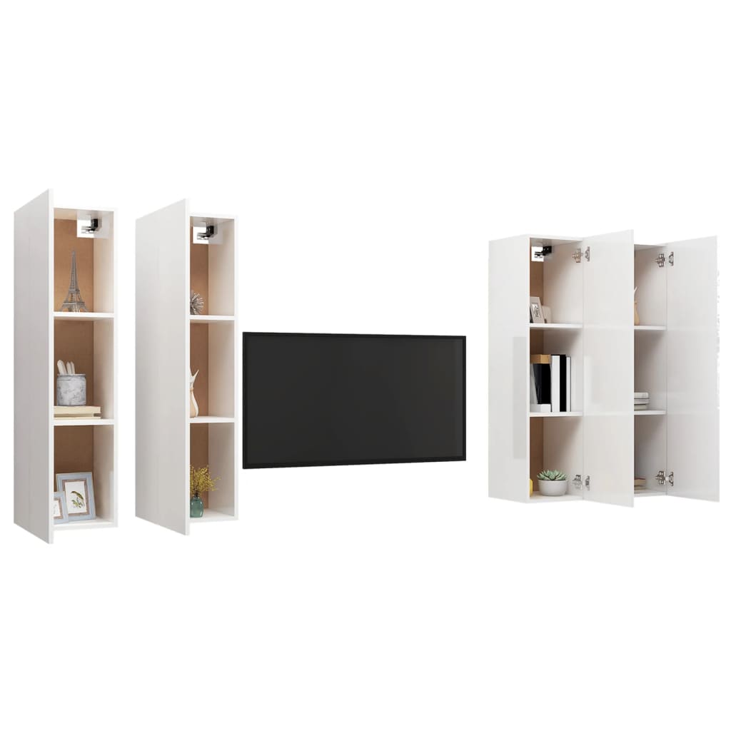 Móveis de TV 4 pcs 30,5x30x110cm contraplacado branco brilhante