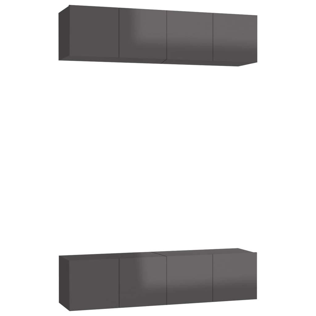 Móveis de TV 4 pcs 60x30x30 cm contraplacado cinzento brilhante