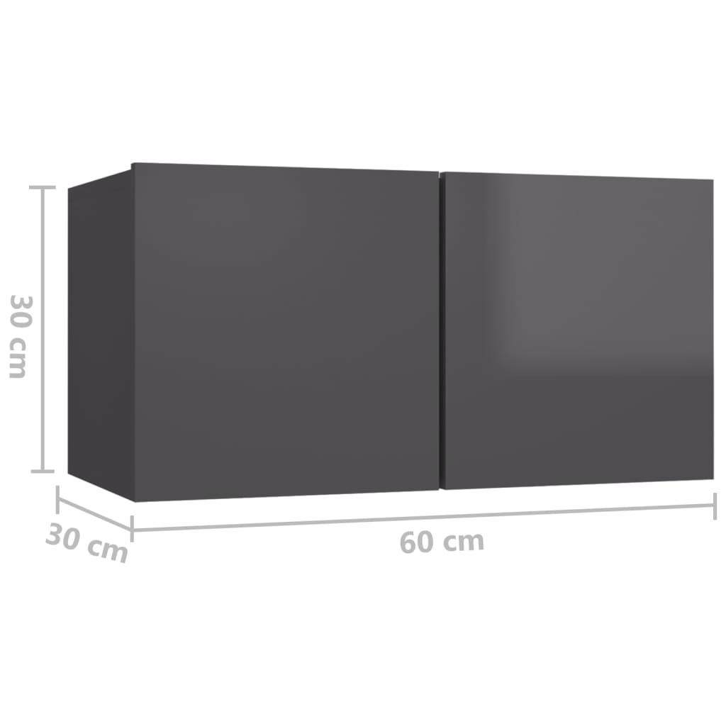 Móveis de TV 4 pcs 60x30x30 cm contraplacado cinzento brilhante