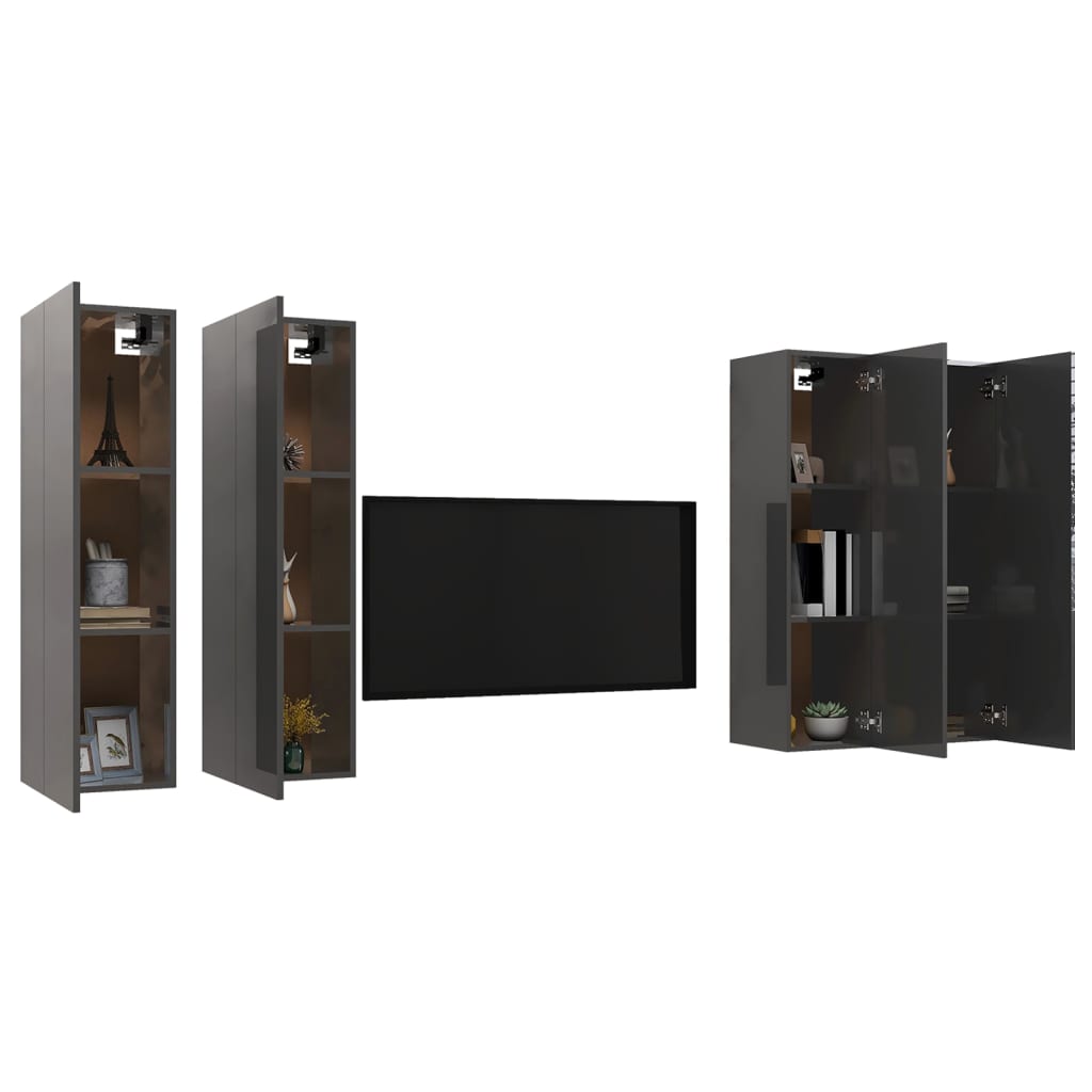 Móveis de TV 4 pcs 30,5x30x110cm contraplacado cinza brilhante