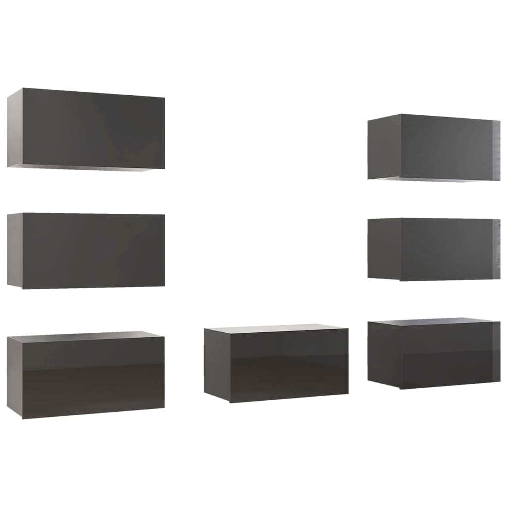 Móveis de TV 7 pcs 30,5x30x60 cm contraplacado cinzento brilhante