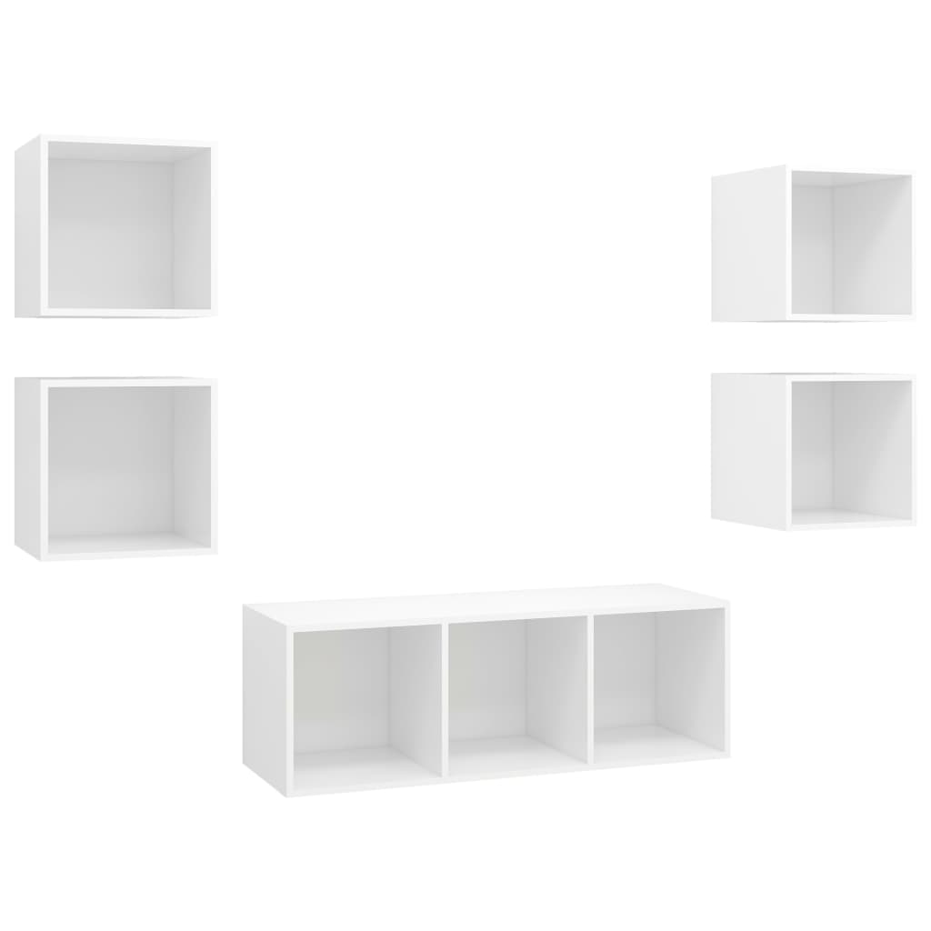 5 pcs conjunto de móveis de TV contraplacado branco