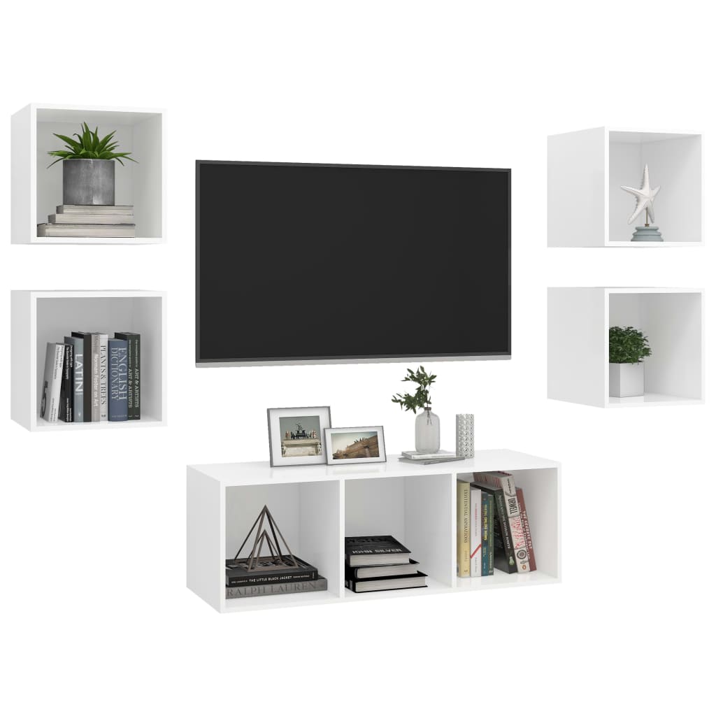 5 pcs conjunto de móveis de TV contraplacado branco