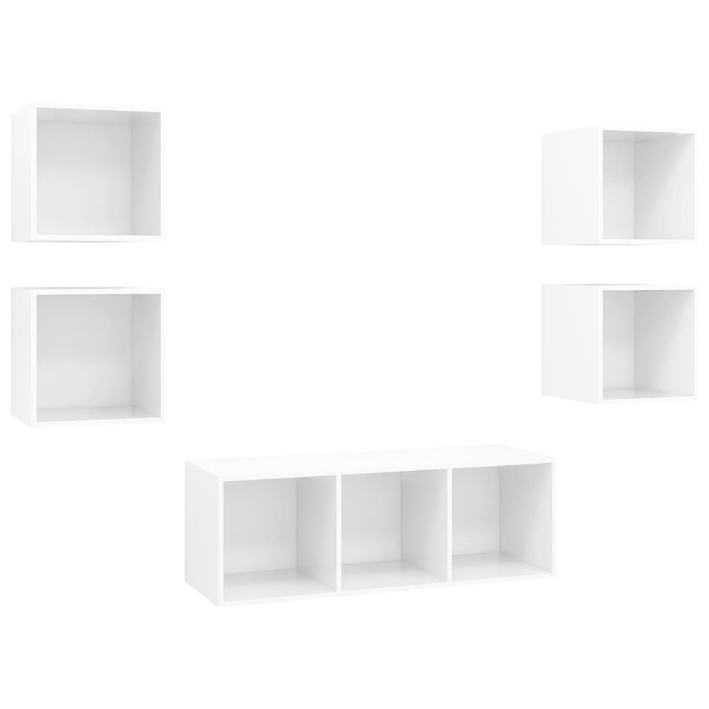 5 pcs conjunto de móveis de TV contraplacado branco brilhante