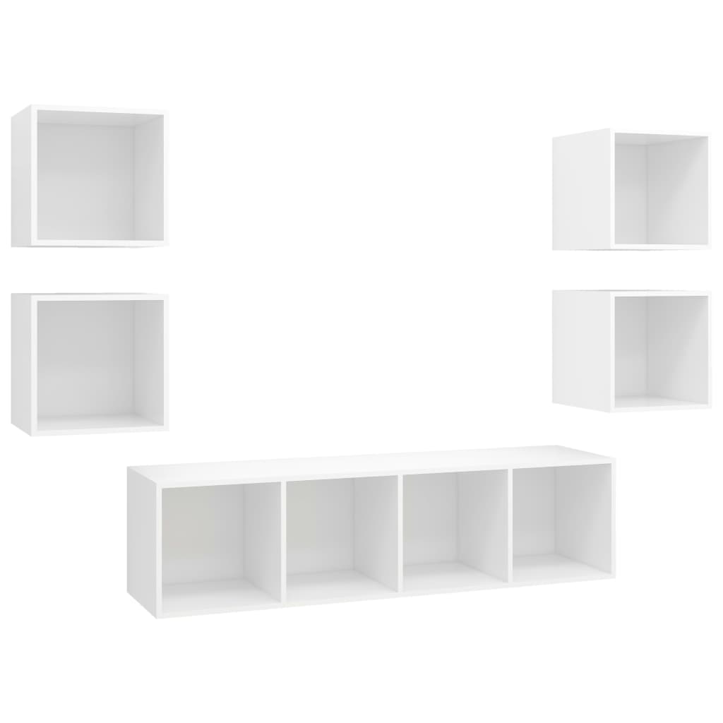 5 pcs conjunto de móveis de TV contraplacado branco