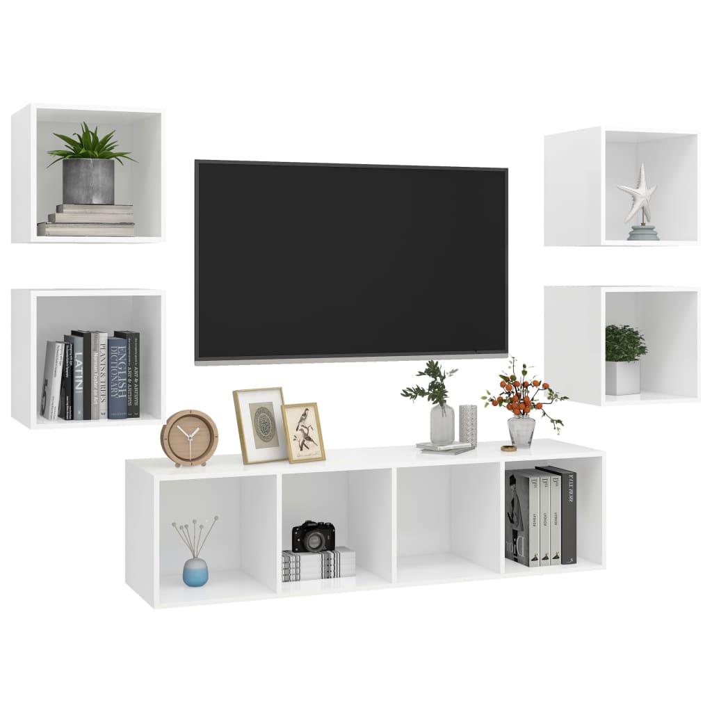 5 pcs conjunto de móveis de TV contraplacado branco