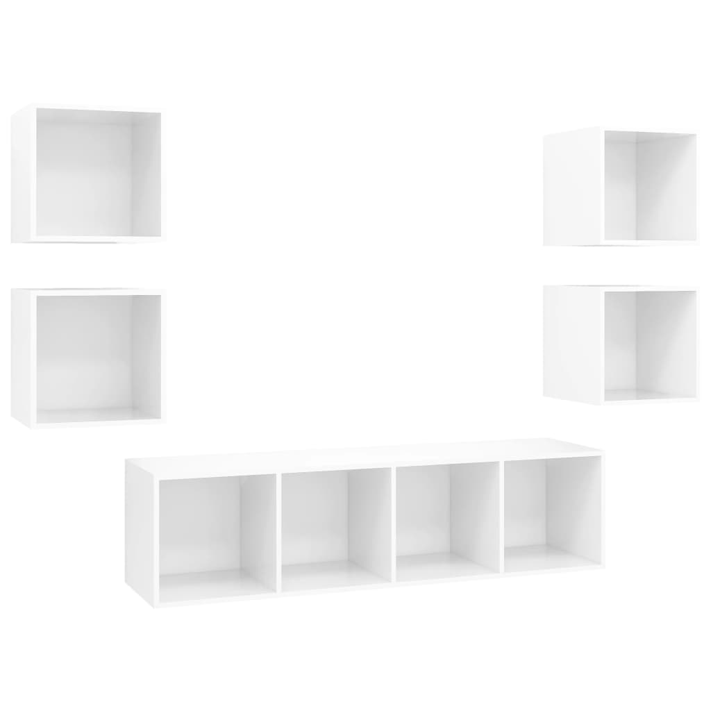 5 pcs conjunto de móveis de TV contraplacado branco brilhante