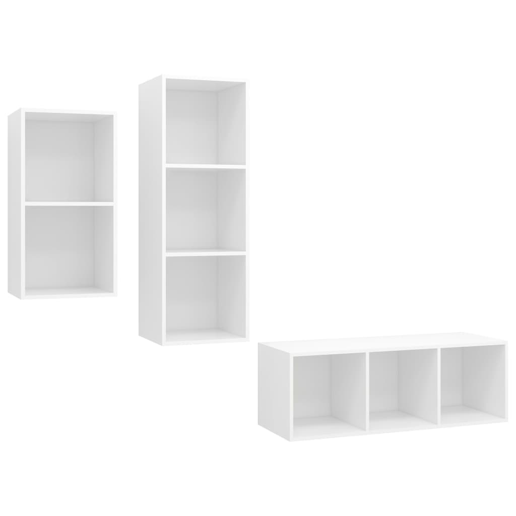 3 pcs conjunto de móveis de TV contraplacado branco