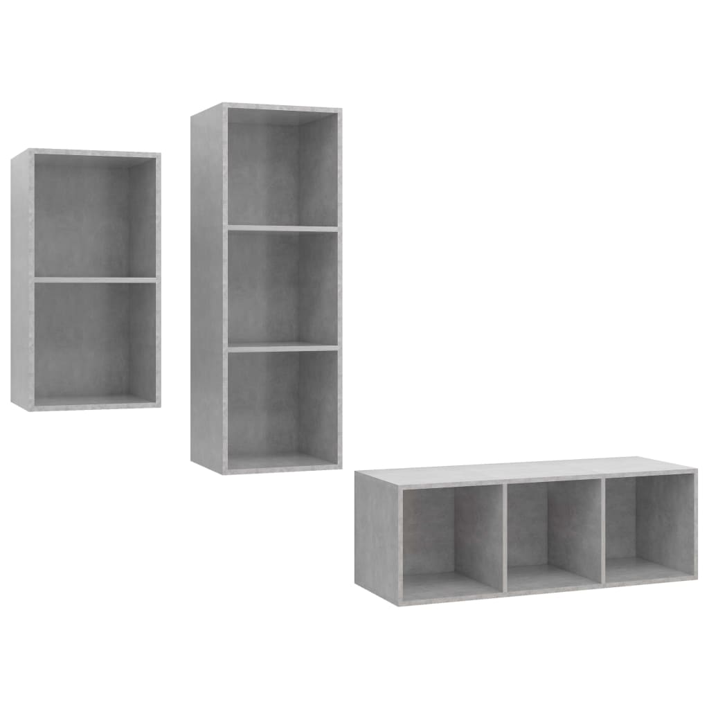 3 pcs conjunto de móveis de TV contraplacado cinzento cimento