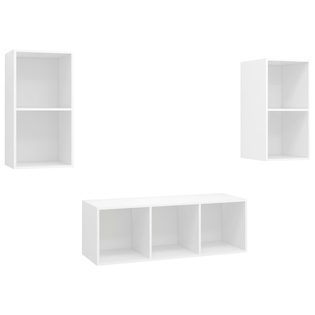 3 pcs conjunto de móveis de TV contraplacado branco