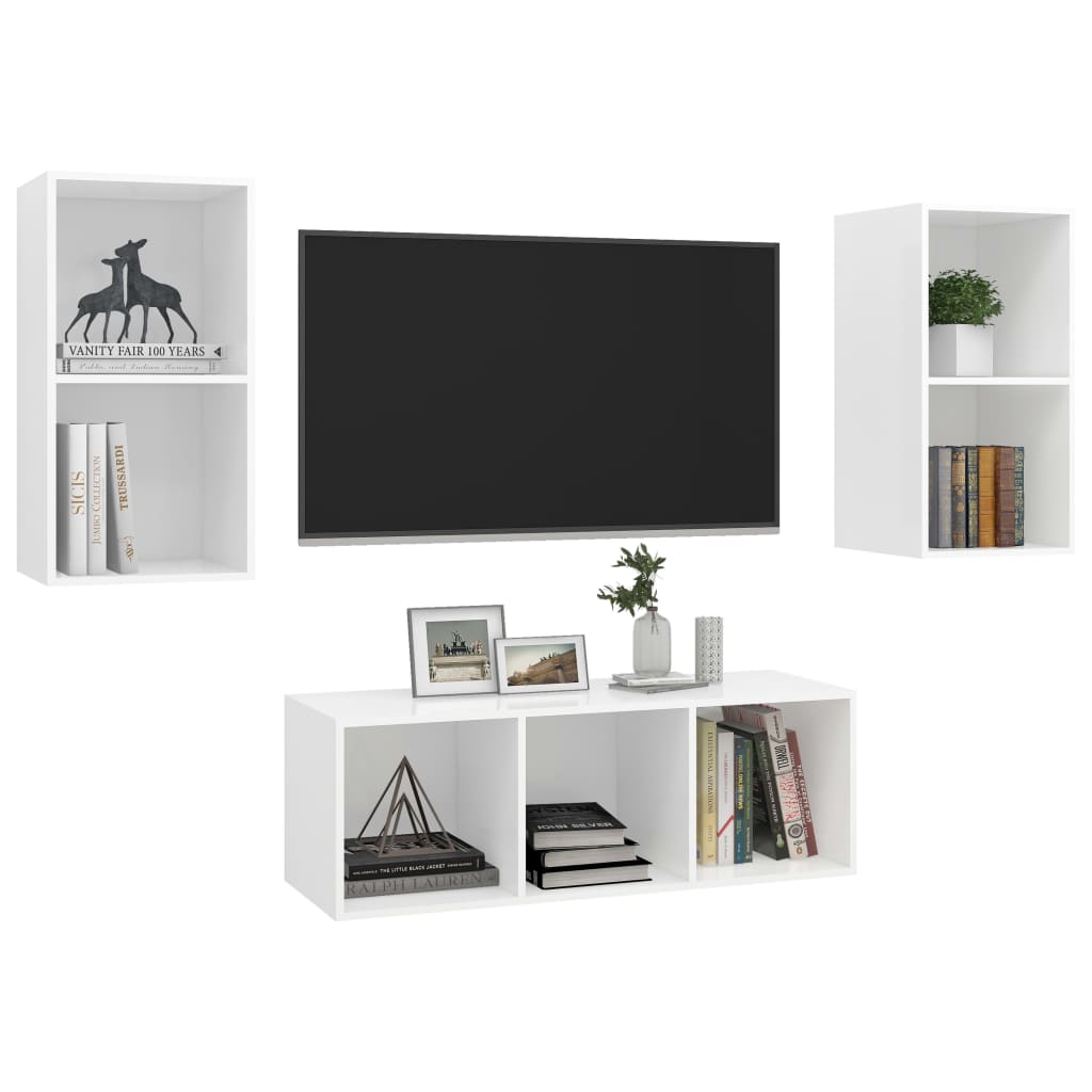 3 pcs conjunto de móveis de TV contraplacado branco