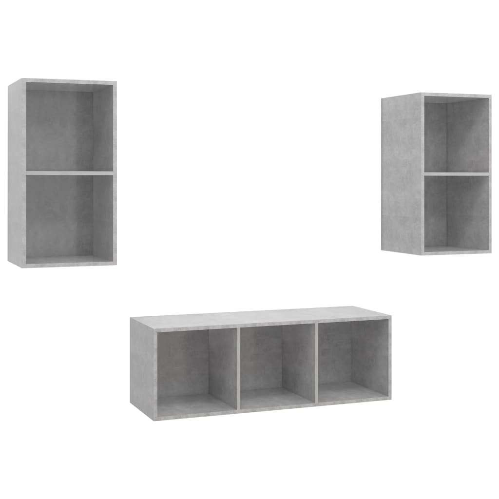 3 pcs conjunto de móveis de TV contraplacado cinzento cimento