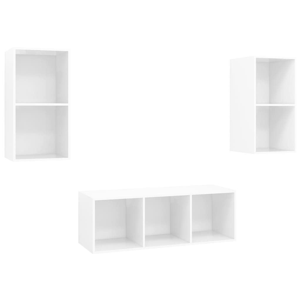 3 pcs conjunto de móveis de TV contraplacado branco brilhante