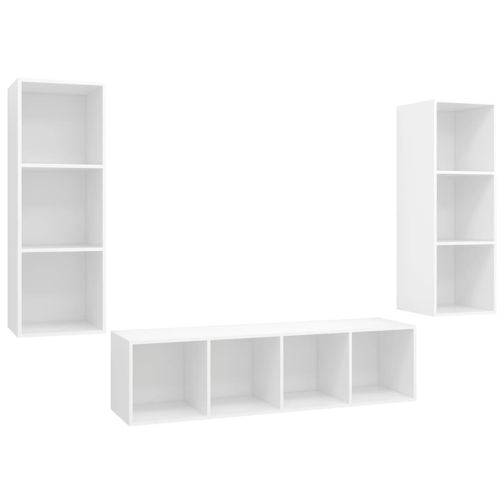 3 pcs conjunto de móveis de TV contraplacado branco