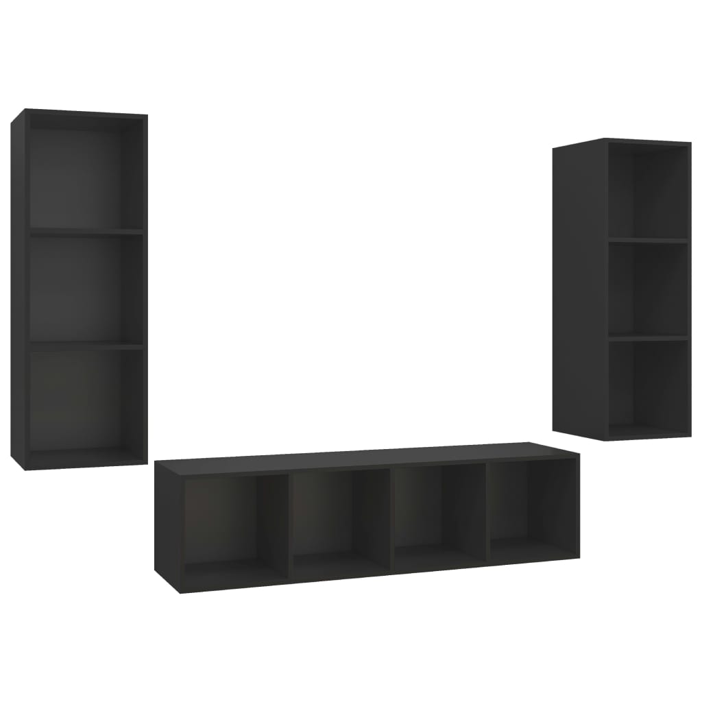 3 pcs conjunto de móveis de TV contraplacado preto