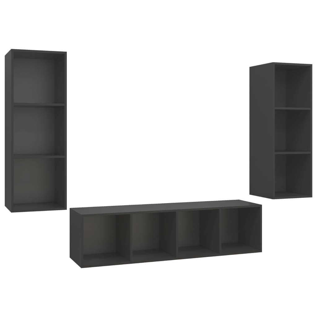 3 pcs conjunto de móveis de TV contraplacado cinzento