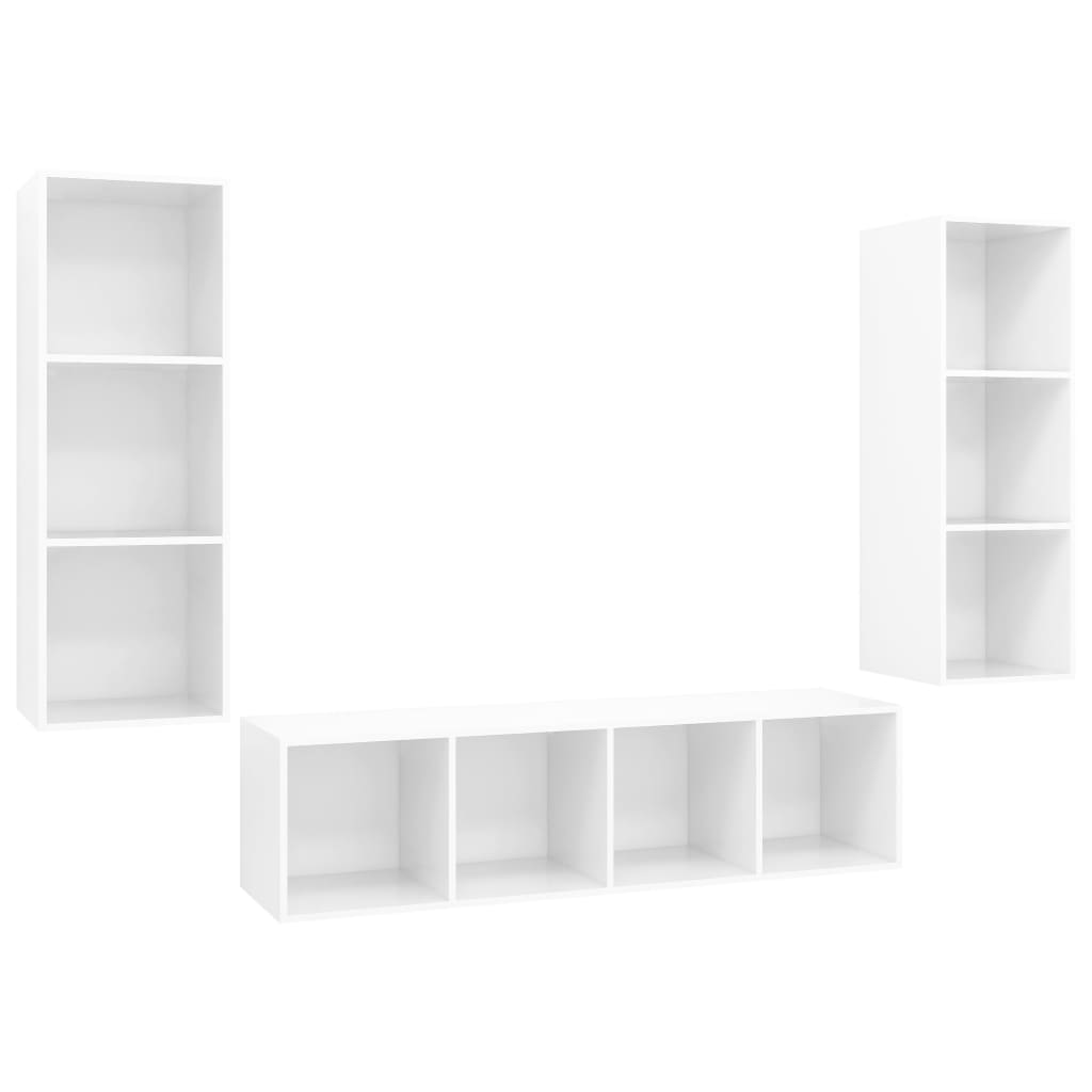 3 pcs conjunto de móveis de TV contraplacado branco brilhante