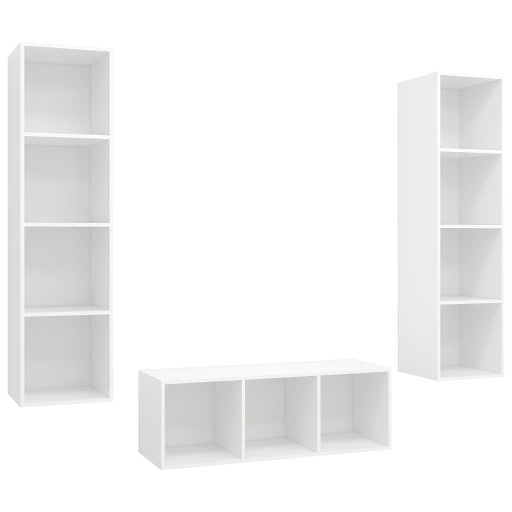 3 pcs conjunto de móveis de TV contraplacado branco