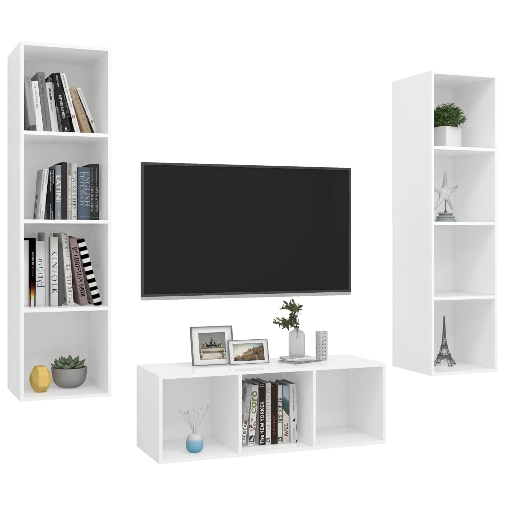 3 pcs conjunto de móveis de TV contraplacado branco