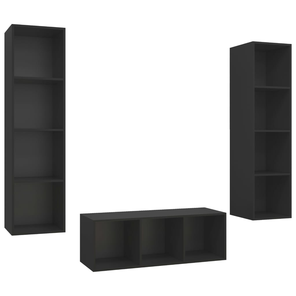 3 pcs conjunto de móveis de TV contraplacado preto