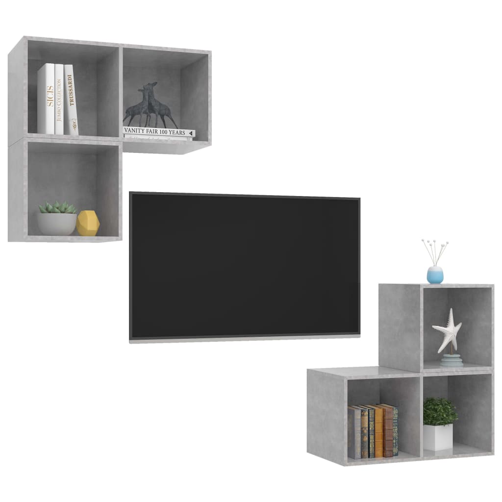 4 pcs conjunto de móveis de TV contraplacado cinzento cimento