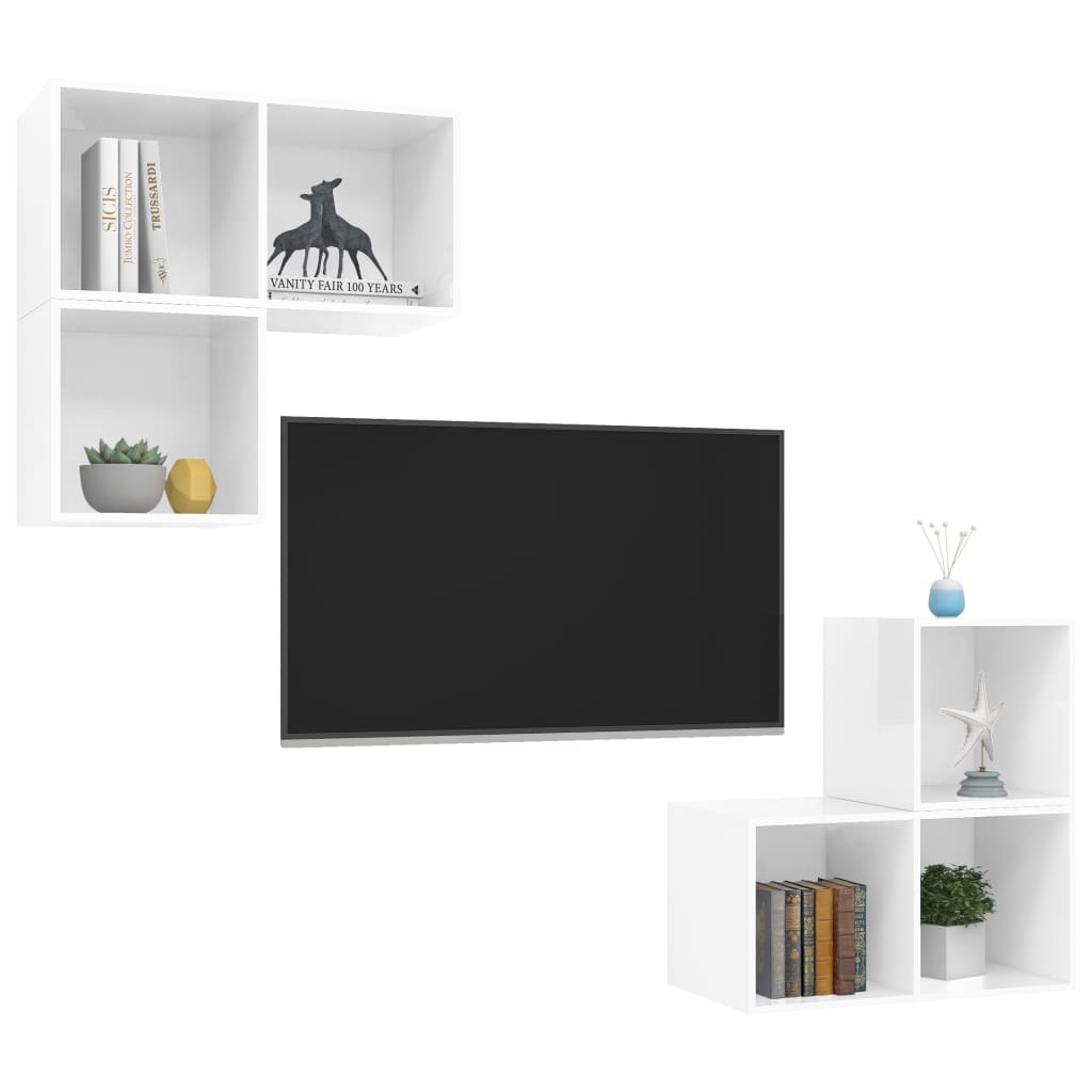 4 pcs conjunto de móveis de TV contraplacado branco brilhante