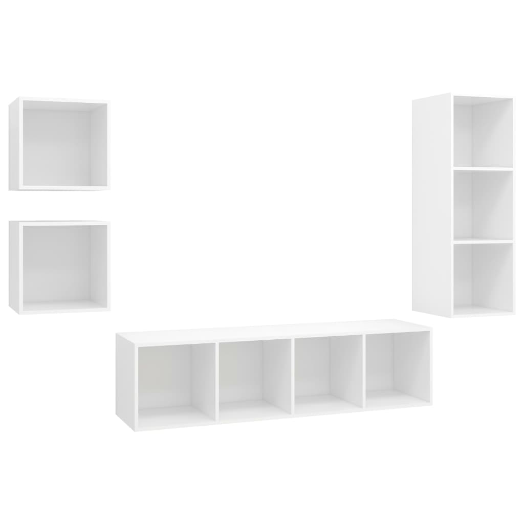 4 pcs conjunto de móveis de TV contraplacado branco