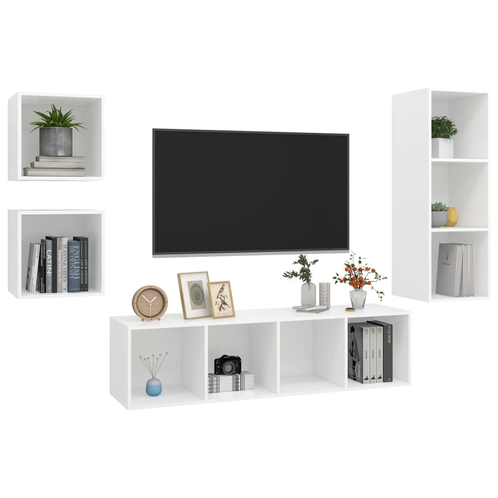 4 pcs conjunto de móveis de TV contraplacado branco