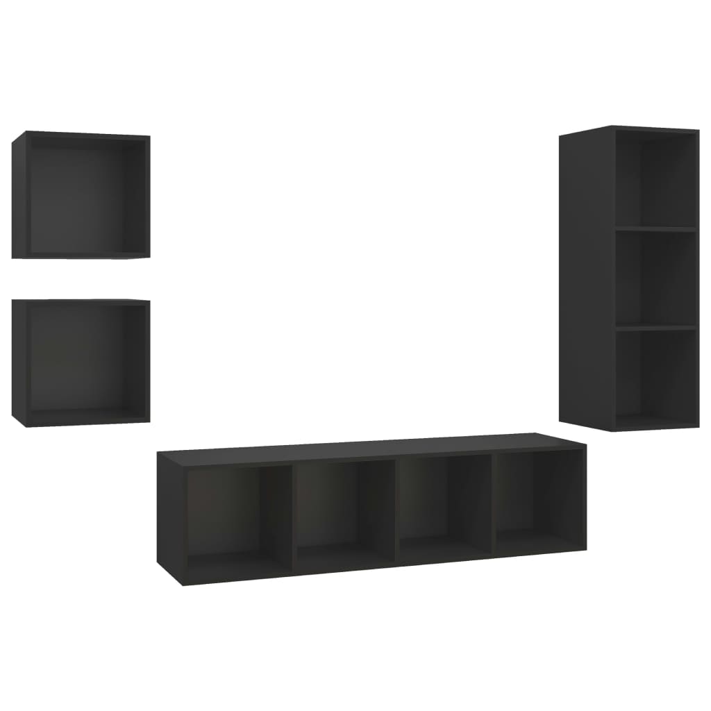 4 pcs conjunto de móveis de TV contraplacado preto