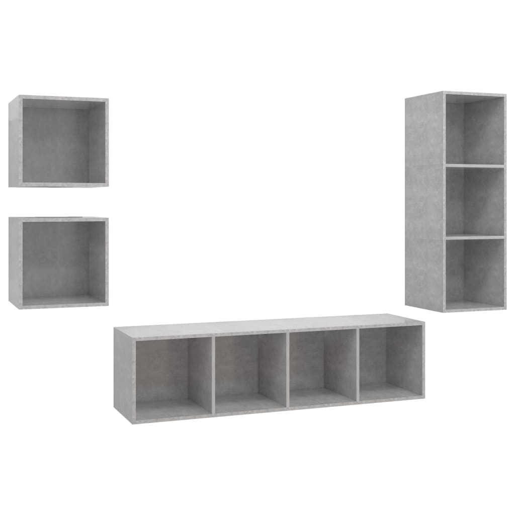 4 pcs conjunto de móveis de TV contraplacado cinzento cimento