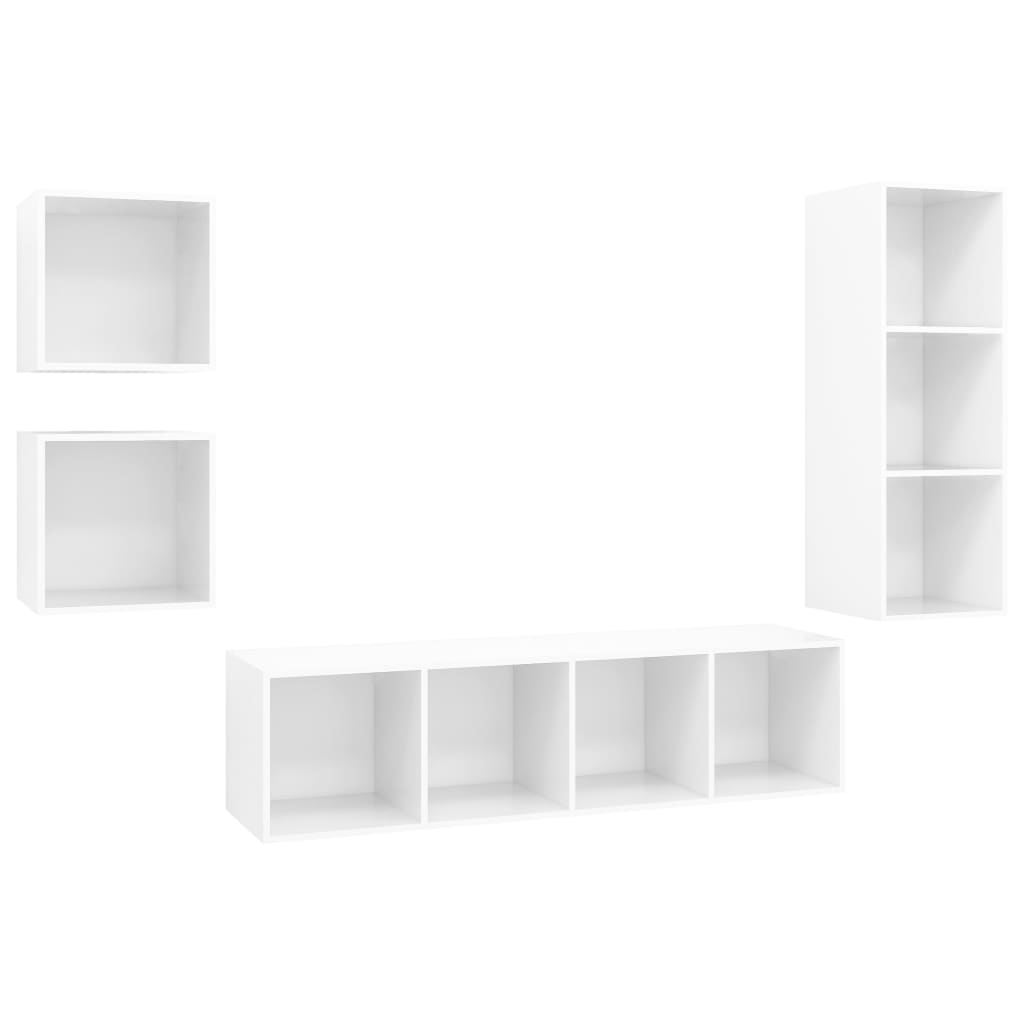 4 pcs conjunto de móveis de TV contraplacado branco brilhante