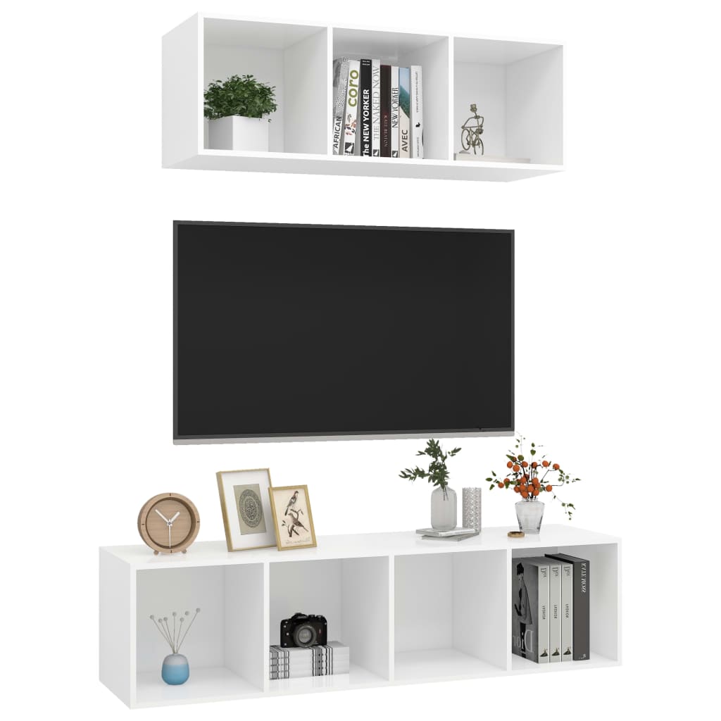 2 pcs conjunto de móveis de TV contraplacado branco