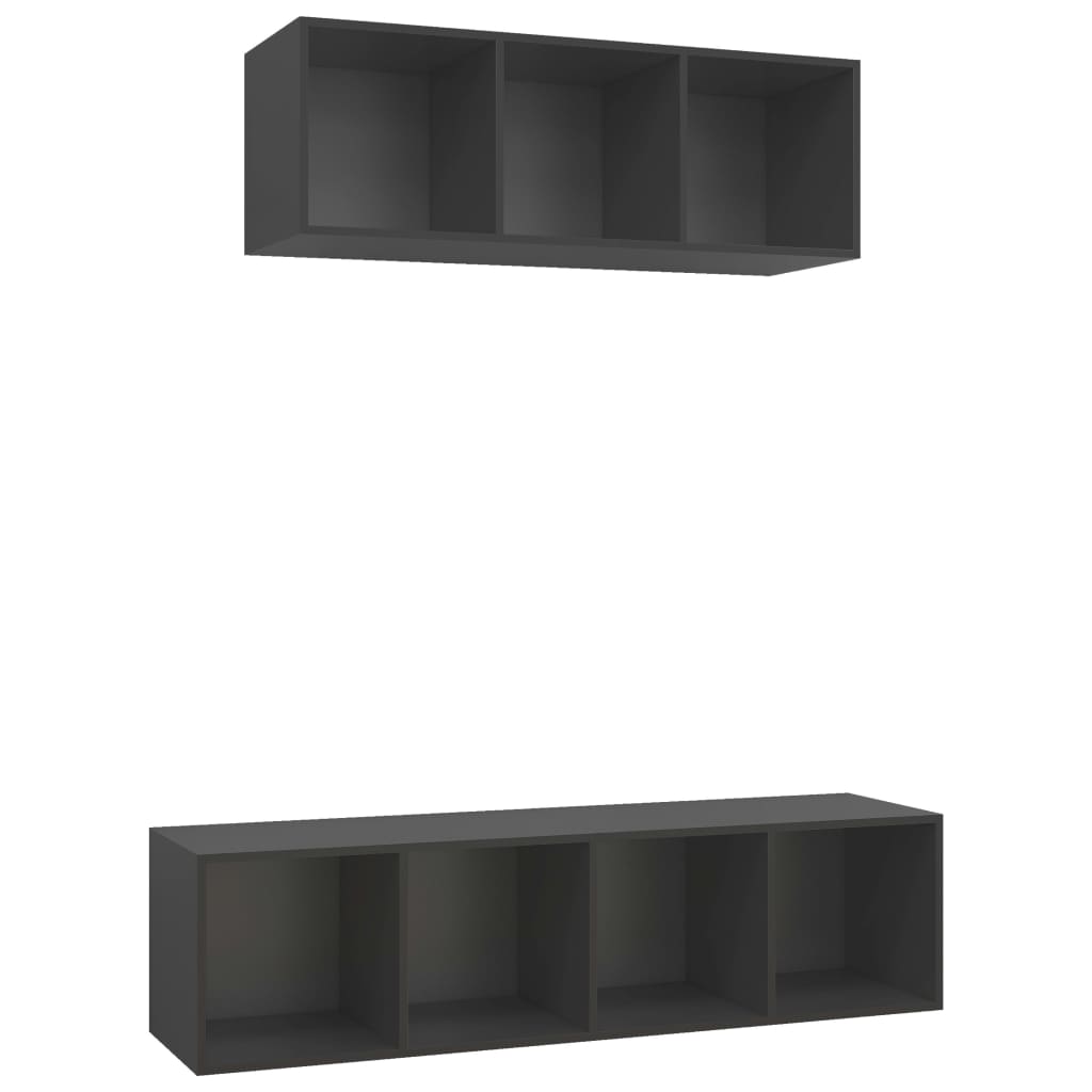 2 pcs conjunto de móveis de TV contraplacado cinzento