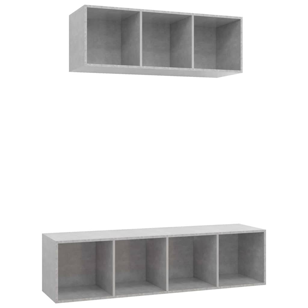 2 pcs conjunto de móveis de TV contraplacado cinzento cimento